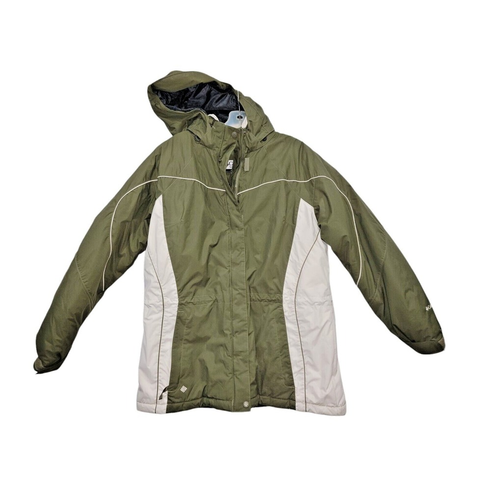 Columbia Women's Large‎ Winter Hooded Jacket Olive Ivory Full Zip Waterproof